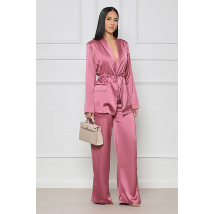 Ensemble de peignoir en satin de couleur unie pour femmes, automne et hiver