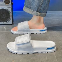 Men's Lightweight Anti Slip Air Cushion High-end Slippers, Large Size Velcro, Home Straight Line Slippers