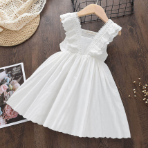 Robe d'été en dentelle pour filles, style coréen, commerce extérieur, gilet fin, robe de princesse blanche en dentelle