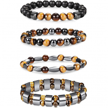 Bracelet en perles d'hématite Longrui pour hommes et femmes Bracelet en perles de pierre d'oeil de tigre de 8mm Bracelet en pierre naturelle élastique Bracelet Bracelet