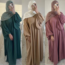 Robe de robe du Moyen-Orient pour femmes robe trapèze en satin robe musulmane burqa épissage grande balançoire couleur unie robe ample robe pour femmes musulmanes