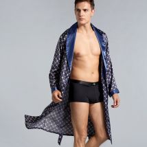 chemise de nuit en soie simple pour hommes pyjama d'été en soie fine à manches longues peignoir grande taille P801