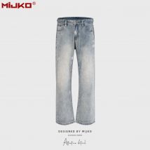 Jean unisexe effet usé – Coupe large avec éclaboussures de peinture | Denim tendance