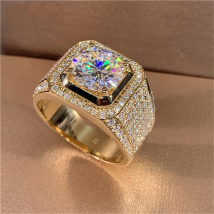 Bague Solitaire en or 14 carats pour hommes, bague en Zircon Moissanite de laboratoire 2ct, bijoux de couleur Sier, bague de fiançailles, de mariage, cadeau pour hommes