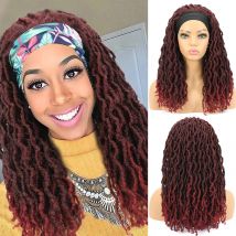 Bandeau Nu Locs Perruques tressées pour femmes noires Soft Locs Braids Dreadloc Wig Fibre synthétique résistante à la chaleur Couleur rouge bordeaux 99j