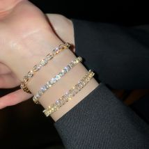 Trendy Design Gold Plated Geometric Bracelet for Women Girl Accessories Korean Fashion Jewelry AAA Zircon Party Gift