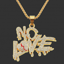 Hip Hop Cuban Chains NO LOVE Necklace Pendants for Men and Women Heart Broke Statement Necklaces Jewelry Iced Out Bling Chain