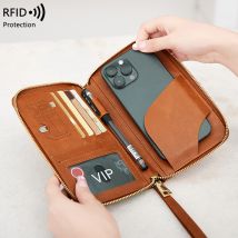 New RFID Long Passport Clip Ticket Storage Document Bag Multi Functional Travel Zipper Passport Bag