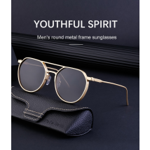 Lunettes de soleil vintage pour femmes hommes Lunettes de soleil ovales à monture en métal doré à la mode vintage