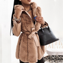 Women's Clothing fur jacket for women with belt and hooded solid color zipper jacket for women