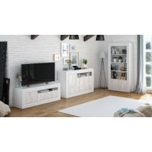 Credenza Ilizia, Madia moderna a 3 ante, Buffet da soggiorno porta TV, cm 144x42h87, Bianco