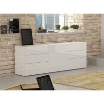 Credenza moderna a 1 anta e 6 Agito, Made in Italy, Madia da cucina, Buffet di design da soggiorno, cm 170x40h35, Bianco lucido