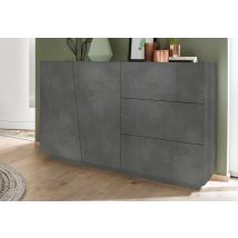 Credenza moderna a 2 ante e 3 Favonio, Made in Italy, Madia da cucina, Buffet di design da soggiorno, cm 141x43h86, Grigio Ardesia