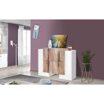 Credenza moderna di design a 6 Age, Made in Italy, Buffet da cucina, Madia con scaffali da cucina, cm 130x45h100, Bianco lucido e Acero