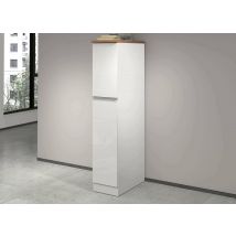 Dispensa da cucina Atrax, Mobile multiuso, Armadio portaoggetti a 2 cassettoni, 100% Made in Italy, 30x60h165 cm, Bianco lucido e Rovere