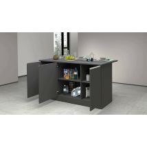 Isola da cucina Tartaro, Tavolo ausiliario portaoggetti, 100% Made in Italy, 155x90h90 cm, Antracite e Ardesia
