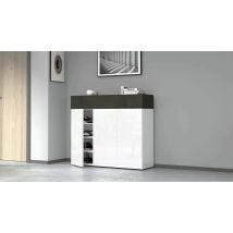 Scarpiera Griselda, Porta scarpe salvaspazio a 4 ante, Armadio multifunzione da ingresso, 114x38h100 cm, Bianco e Ardesia