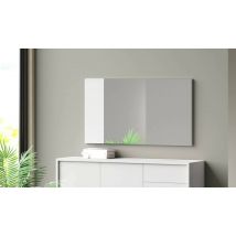 Specchio Atri, Specchio decorativo da ingresso, Articolo d&#39;arredo a muro con profilo laterale, 100% Made in Italy, 110x3h60 cm, Bianco