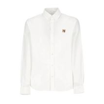 Witte Katoenen Overhemd met Geborduurd Vossenhoofd Maison Kitsuné , White , Heren