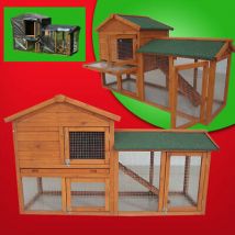 LARGE RABBIT HUTCH & BUILT IN RUN / DELUXE GUINEA PIG HUTCHES PET HOUSE
