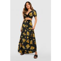Ensemble Fleuri Avec Jupe Longue - Noir - 38, Noir