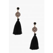 Boucles D'Oreilles Pendantes Strassées À Franges - Noir - Taille Unique, Noir