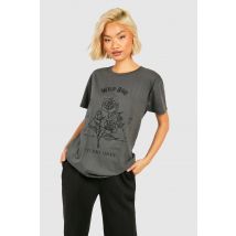 T-Shirt Délavé Imprimé - Gris - M, Gris