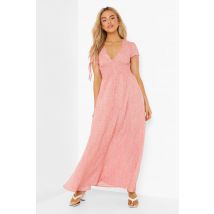 Robe Longue Froncée À Fleurs - Orange Corail - 44, Orange Corail