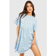 Robe Effet Tissé À Motif Fleuri - Bleu - 38, Bleu