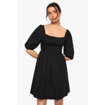 Robe Patineuse Froncée En Coton - Noir - 36, Noir