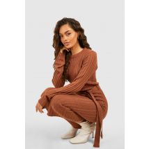 Robe Pull Longue Et Ceinturée - Marron - S, Marron