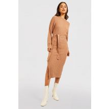 Robe Pull Longue Et Ceinturée - Marron Camel - S, Marron Camel