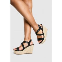 Espadrilles Pieds Larges À Talons Compensés Et Boucle - Noir - 40, Noir
