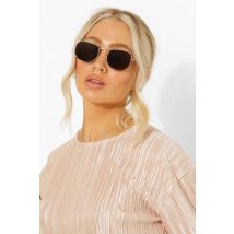 Gold Round Frame Tinted Lens Sunglasses - Noir - One Size, Noir