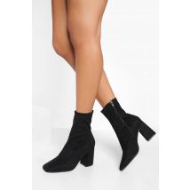 Bottines Chaussetttes À Talon Carré - Pointure Large - Noir - 38, Noir