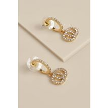 Boucles D'Oreilles Avec Deux Anneaux À Strass - Jaune Or - One Size, Jaune Or