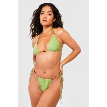 Bas De Maillot À Attaches Perlées En Bois - Vert Olive - 34, Vert Olive