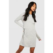 Robe T-Shirt Oversize À Col Ras-Du-Cou Et Manches Longues - Gris Perle - 36, Gris Perle