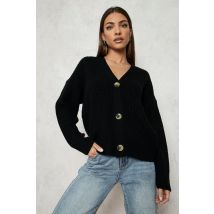 Cardigan À Col V Style Pêcheur - Noir - Xs, Noir