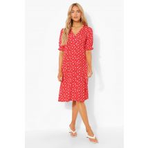 Robe Mi-Longue Boutonnée - Rouge - 38, Rouge