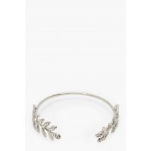 Bracelet En Forme De Feuille À Détails Strassés - Gris Argent - One Size, Gris Argent