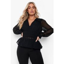 Grande Taille - Chemisier En Mesh À Manches Bouffantes - Noir - 52, Noir