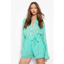 Short Ample Texturé À Rayures - Vert - 42, Vert