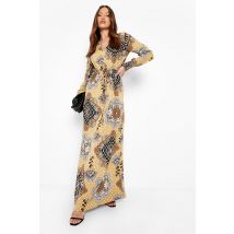 Robe Longue Imprimée À Ourlet Volanté - Gris Pierre - 38, Gris Pierre