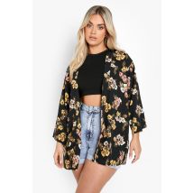 Grande Taille - Kimono À Imprimé Fleuri - Noir - 52, Noir