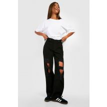 Jean Boyfriend Taille Basse À Détails Déchirés - Noir - 36, Noir