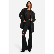 Jean Flare Basique À Taille Haute Et Déchirures - Noir - 36, Noir