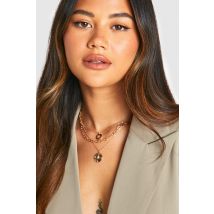 Collier Superposé Doré À Pendentif Médaillon - Jaune Or - One Size, Jaune Or