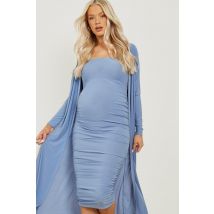 Maternité - Ensemble Avec Robe Froncée Et Pardessus Long - Bleu Ciel - 38, Bleu Ciel