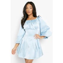 "Petite" - Robe Satinée À Manches Volumineuses En Tissu Premium - Bleu Ciel - 38, Bleu Ciel